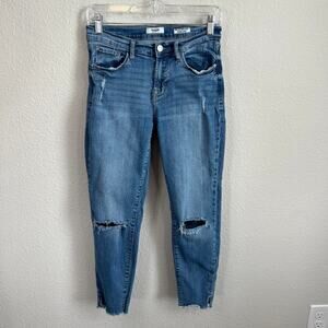Kensie The Effortless Skinny Crop Jeans Women's 27 Mid Rise Distressed Stretch